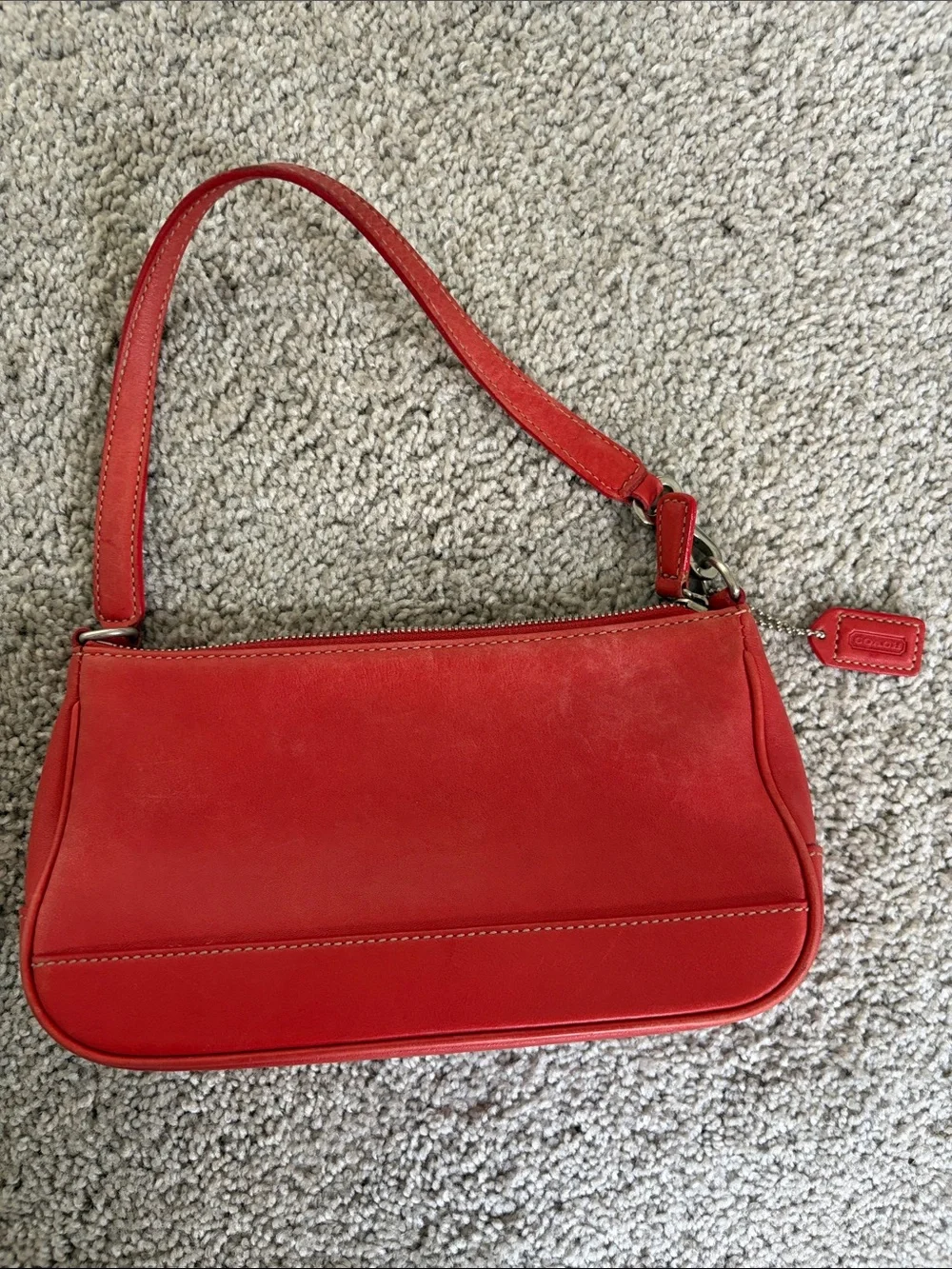 Coach Hamptons Demi baguette shoulder bag (style 7785) in Coral Red